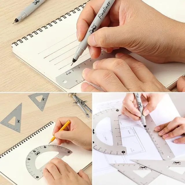 Alt view image 7 of 7 - Professional Geometry Set, 15 pcs, Drafting Tools with Protractor | Compass, Metal Ruler, Triangles, Pens & Pencils, Complete Geometry & Drafting Kit for Architects, Engineers & Students