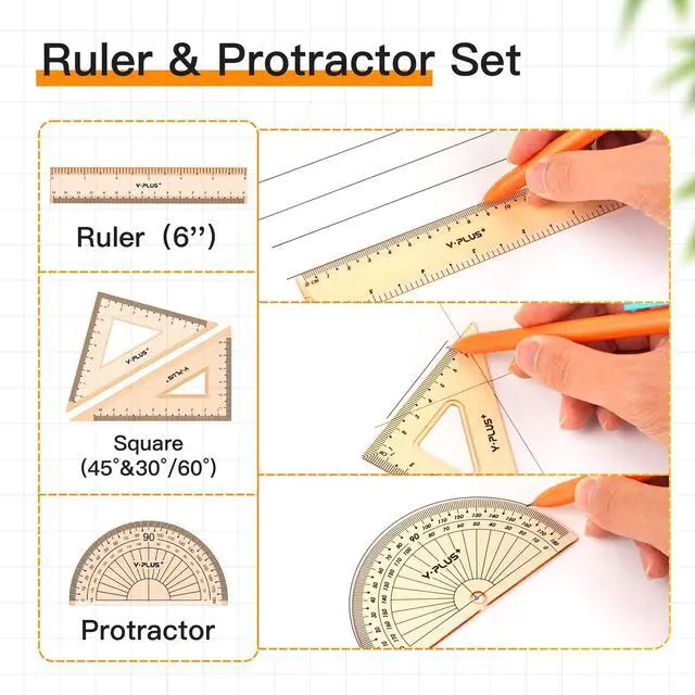 Alt view image 3 of 7 - Geometry Set, Protractor and Compass Set for Students, 11Pcs | Compass Drawing Tool with Metal Case, Protractor, Formula Card, Rulers, Mechanical Pen, School Supplies for Students