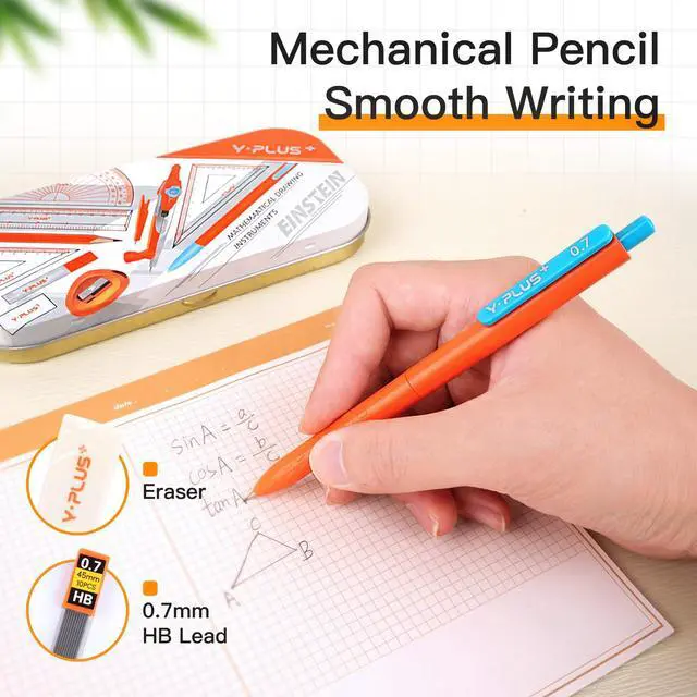Alt view image 5 of 7 - Geometry Set, Protractor and Compass Set for Students, 12Pcs | Compass Drawing Tool with Metal Case, Rulers, Protractor, Mechanical Pen, Back to School Supplies for Students