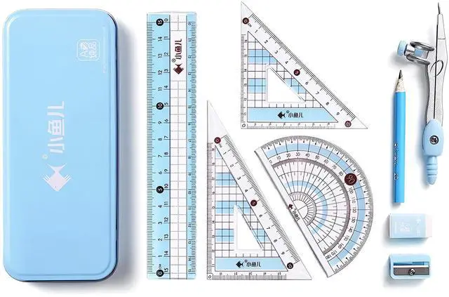 Main image of 8 Pcs Compass/Math Set for Students with Shatterproof Storage Box, Geometry Set for School, Includes Ruler, Protractor, Compass, Pencil,Pencil Sharpener and Eraser,etc. Perfect Gift