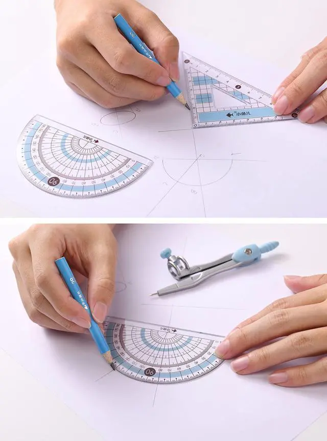 Alt view image 3 of 7 - 8 Pcs Compass/Math Set for Students with Shatterproof Storage Box, Geometry Set for School, Includes Ruler, Protractor, Compass, Pencil,Pencil Sharpener and Eraser,etc. Perfect Gift