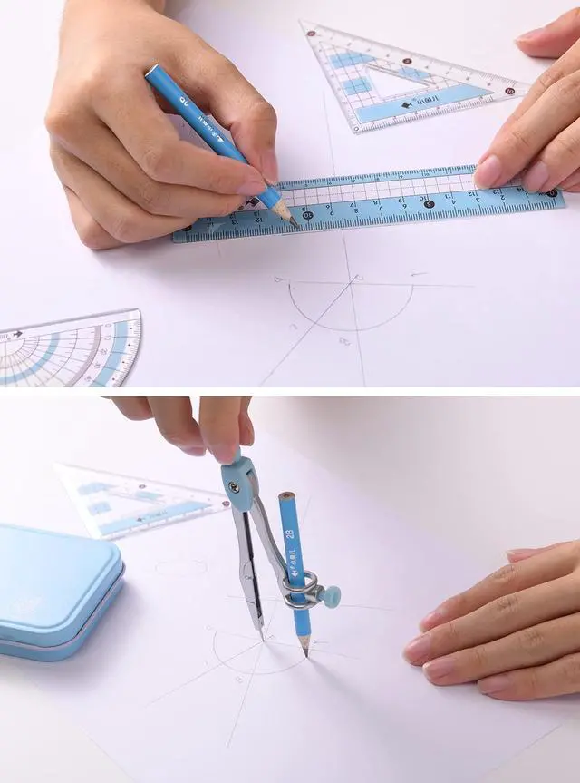 Alt view image 5 of 7 - 8 Pcs Compass/Math Set for Students with Shatterproof Storage Box, Geometry Set for School, Includes Ruler, Protractor, Compass, Pencil,Pencil Sharpener and Eraser,etc. Perfect Gift