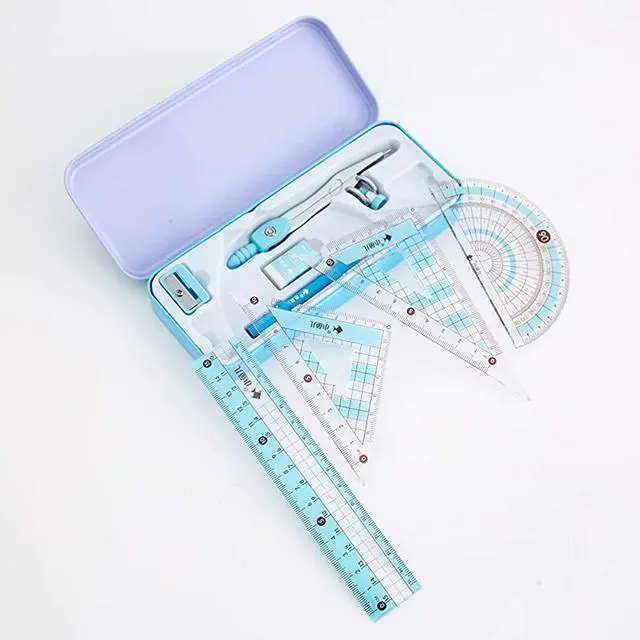 Alt view image 7 of 7 - 8 Pcs Compass/Math Set for Students with Shatterproof Storage Box, Geometry Set for School, Includes Ruler, Protractor, Compass, Pencil,Pencil Sharpener and Eraser,etc. Perfect Gift