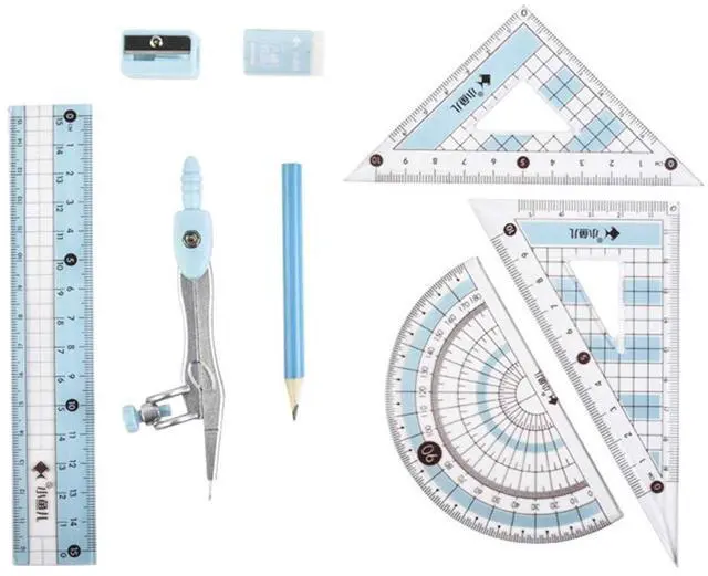 Alt view image 4 of 7 - 8 Pcs Compass/Math Set for Students with Shatterproof Storage Box, Geometry Set for School, Includes Ruler, Protractor, Compass, Pencil,Pencil Sharpener and Eraser,etc. Perfect Gift