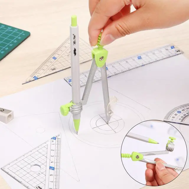 Alt view image 6 of 7 - Geometry Set, 7 pcs, Compass for Geometry Compass Math | Geometry Kit with Storage Box, Math Compass, Geometry Set for School, Protractor and Compass Set, Drawing Tools, Ruler Set