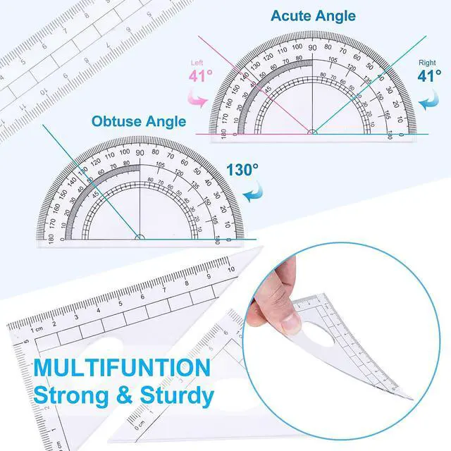 Alt view image 4 of 7 - Math Geometry Kit Set 10 Pieces with Shatterproof Storage Box, Student Supplies Drawing Compass Includes Protractor, Rulers, Compass, Pencil Sharpener, Lead Refills, Pencil, Eraser(Blue)