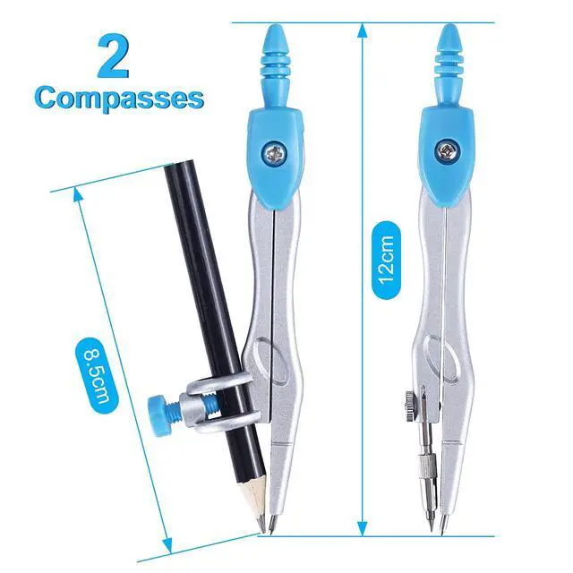 Alt view image 6 of 7 - Math Geometry Kit Set 10 Pieces with Shatterproof Storage Box, Student Supplies Drawing Compass Includes Protractor, Rulers, Compass, Pencil Sharpener, Lead Refills, Pencil, Eraser(Blue)