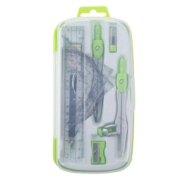 Alt view image 5 of 6 - Math Geometry Set 10 Pcs, Compass and Protractor for Students(Green) | Shatterproof Storage Box,Rulers,Protractor,Compass,Eraser,Pencil Sharpener,Lead Refills,Pencil,for Classroom, Back to School
