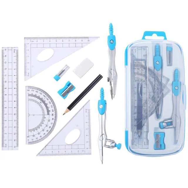 Alt view image 2 of 6 - Math Geometry Set 10 Pcs, Compass and Protractor for Students(Blue) | Shatterproof Storage Box,Rulers,Protractor,Compass,Eraser,Pencil Sharpener,Lead Refills,Pencil,for Classroom, Back to School