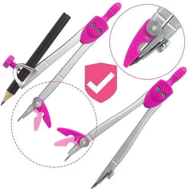 Alt view image 2 of 6 - Geometry Set Maths Compasses for Grade Students Back to School Supplies with Compasses Protractor in Carry Case, Pink