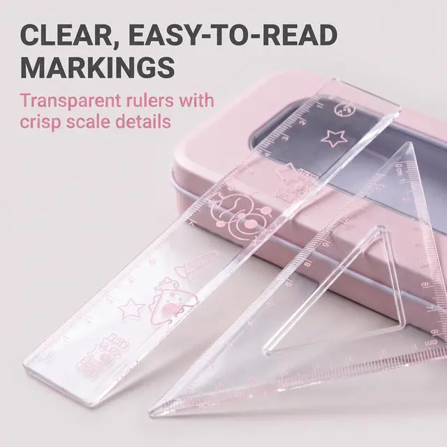Alt view image 5 of 7 - 7Pcs Pink Compass Protractor Set with Portable Box Geometry Drafting Tools Set Multi-Purpose Math Drawing Rulers for Boy Girl Drafting Tools and Drafting Kits