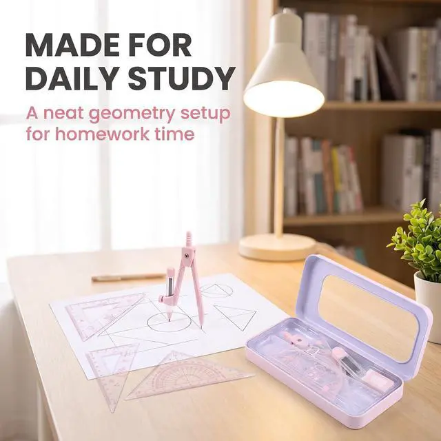 Alt view image 6 of 7 - 7Pcs Pink Compass Protractor Set with Portable Box Geometry Drafting Tools Set Multi-Purpose Math Drawing Rulers for Boy Girl Drafting Tools and Drafting Kits
