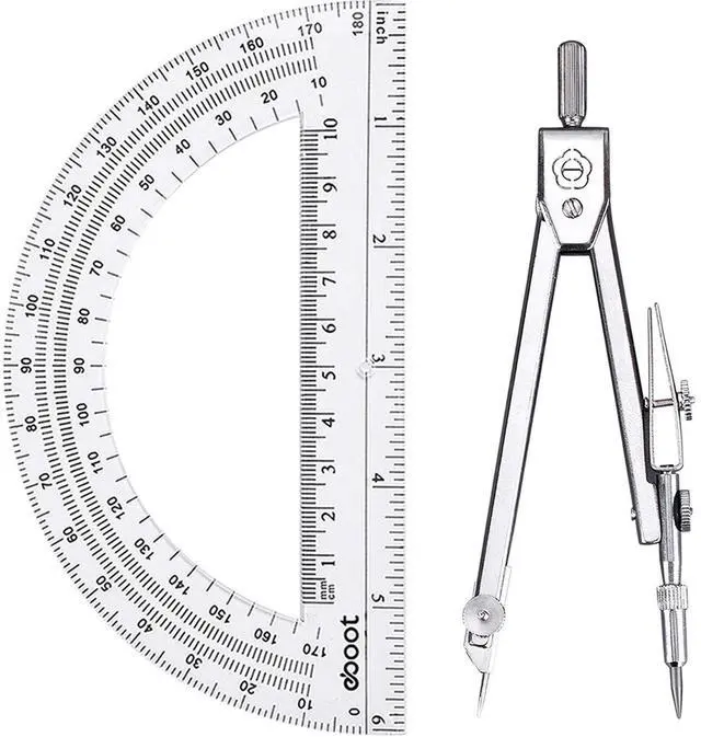 Main image of Drawing Compass and 6 in Protractor Geometry Set, Clear | Geometry Math Set, Swing Arm Protractor Ruler Compass, Geometry Drawing Tools for Measuring Angles