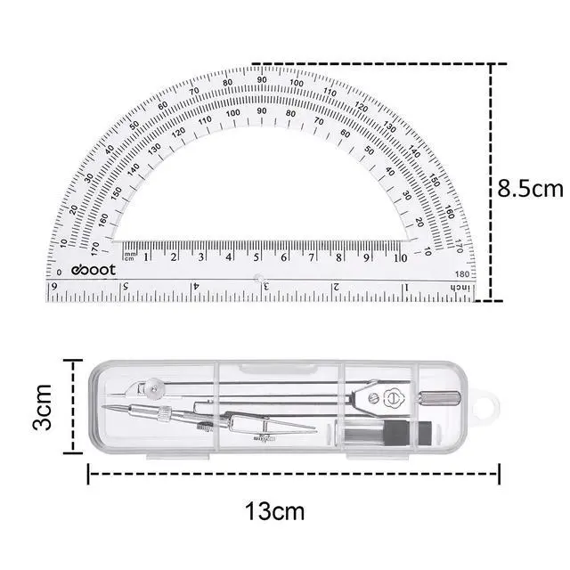 Alt view image 2 of 7 - Drawing Compass and 6 in Protractor Geometry Set, Clear | Geometry Math Set, Swing Arm Protractor Ruler Compass, Geometry Drawing Tools for Measuring Angles