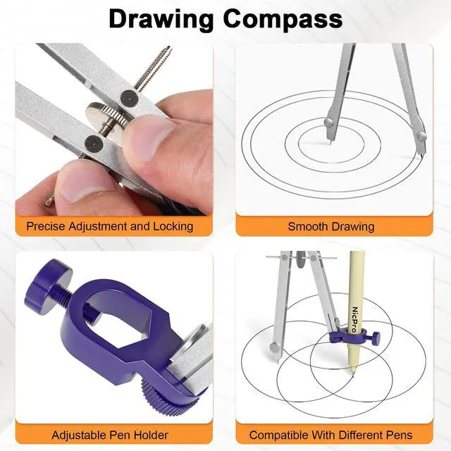 Alt view image 3 of 6 - 20PCS Professional Geometry Set Drafting Tool Protractor Compass | With Case, Metal Rulers, Triangles, Pens, Pencils, Drawing Supplies, Drafting Kit for Architecture and Engineering Students