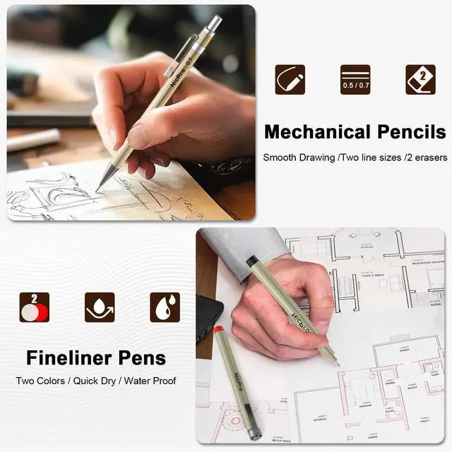 Alt view image 4 of 6 - 20PCS Professional Geometry Set Drafting Tool Protractor Compass | With Case, Metal Rulers, Triangles, Pens, Pencils, Drawing Supplies, Drafting Kit for Architecture and Engineering Students