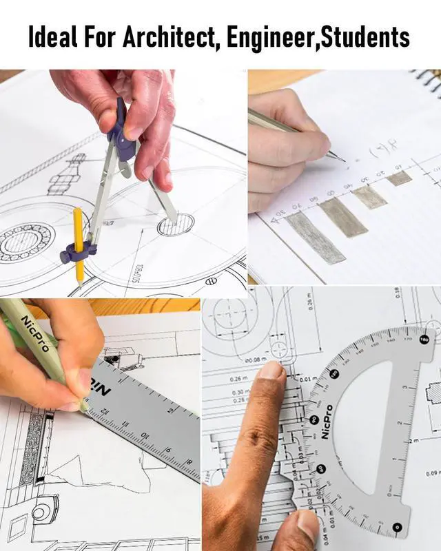 Alt view image 6 of 6 - 20PCS Professional Geometry Set Drafting Tool Protractor Compass | With Case, Metal Rulers, Triangles, Pens, Pencils, Drawing Supplies, Drafting Kit for Architecture and Engineering Students