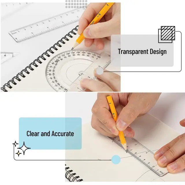 Alt view image 3 of 7 - 13 Piece Geometry Set with Shatterproof Storage Box, Blue | 45° & 30°/60° Set Squares, Pencils, Lead Refills, Sharpener & Eraser for Math, Drafting & Classroom Use