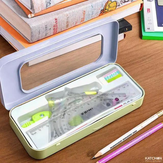 Alt view image 5 of 7 - Geometry Set for Students - 8 Pieces, Back to School Supplies | Metal Compass, Protractor, Eraser, Triangle Ruler, Lead Refills and Metal Box, Protractor and Compass Set, Class Supplies
