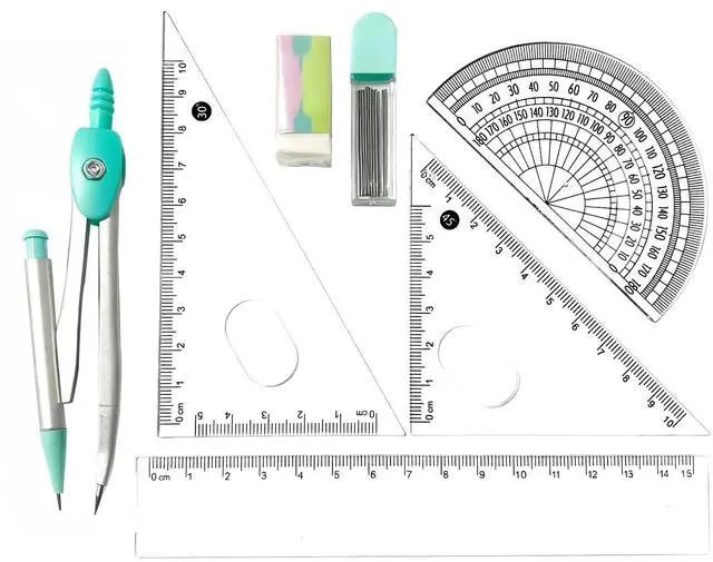 Main image of Compass Geometry Tool Protractor and Compass Set with Rulers Math 7 Piece