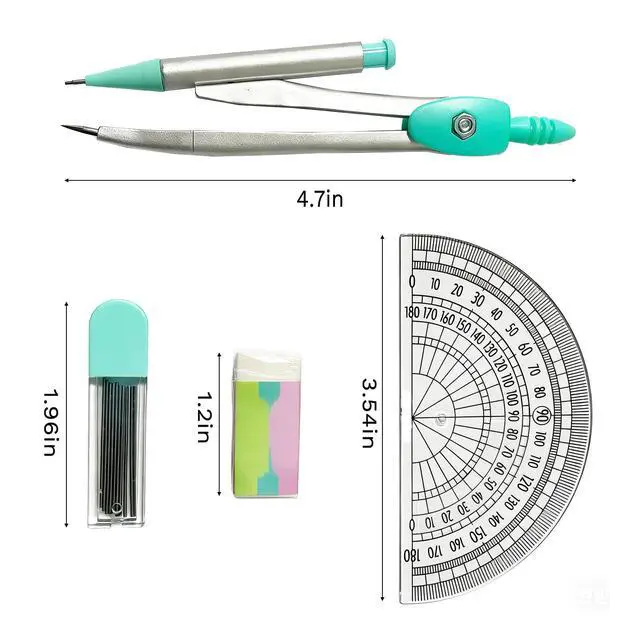 Alt view image 3 of 7 - Compass Geometry Tool Protractor and Compass Set with Rulers Math 7 Piece