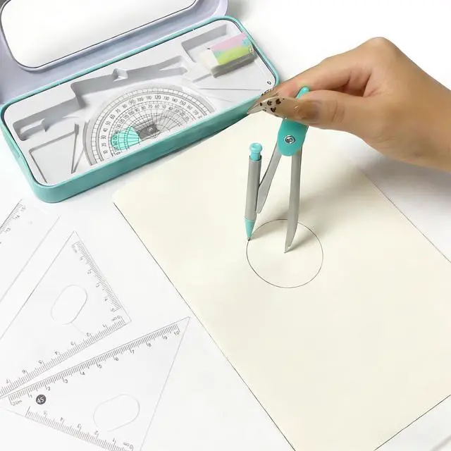 Alt view image 4 of 7 - Compass Geometry Tool Protractor and Compass Set with Rulers Math 7 Piece