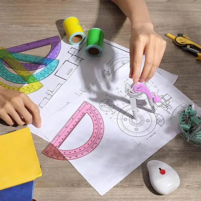 Alt view image 4 of 7 - 12 Set Compass and Protractor Set, Operation Christmas Items Bulk Multicolor Compass Geometry Tool 6 Inch 180 Degree, Math Graphing Drawing Tools for Office and School Supplies