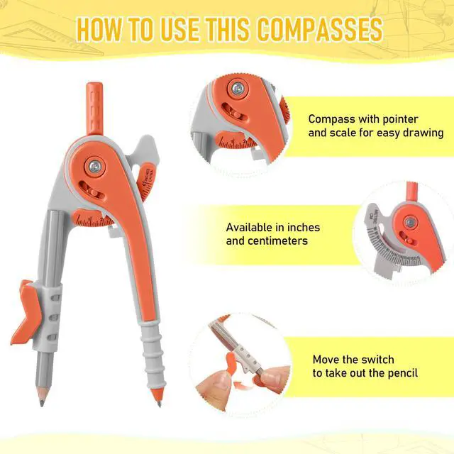 Alt view image 5 of 7 - 12 Set Compass and Protractor Set, Operation Christmas Items Bulk Multicolor Compass Geometry Tool 6 Inch 180 Degree, Math Graphing Drawing Tools for Office and School Supplies