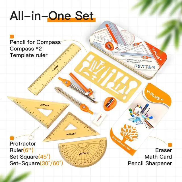 Alt view image 2 of 7 - Geometry Set, Protractor and Compass Set for Students, 11Pcs | Compass Drawing Tool with Metal Case, Protractor, Formula Card, Rulers, Mechanical Pen, School Supplies for Students