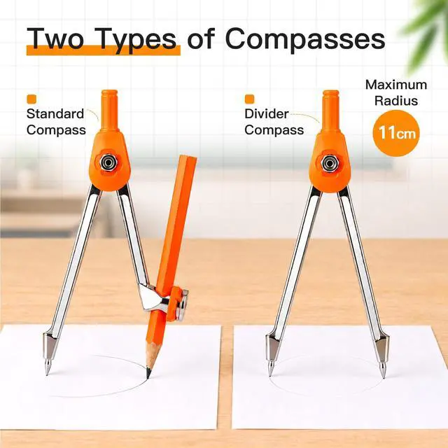 Alt view image 4 of 7 - Geometry Set, Protractor and Compass Set for Students, 11Pcs | Compass Drawing Tool with Metal Case, Protractor, Formula Card, Rulers, Mechanical Pen, School Supplies for Students
