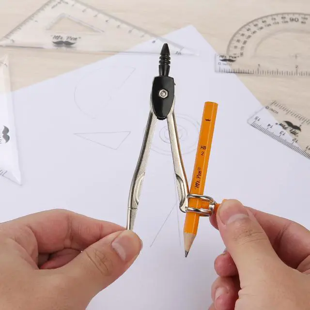 Alt view image 6 of 7 - Geometry Set, 13 pcs, 3 Metal Compasses, Protractor, 6" Ruler | 45° & 30°/60° Set Squares, Pencils, Lead Refills, Sharpener & Eraser for Math, Drafting & Classroom Use