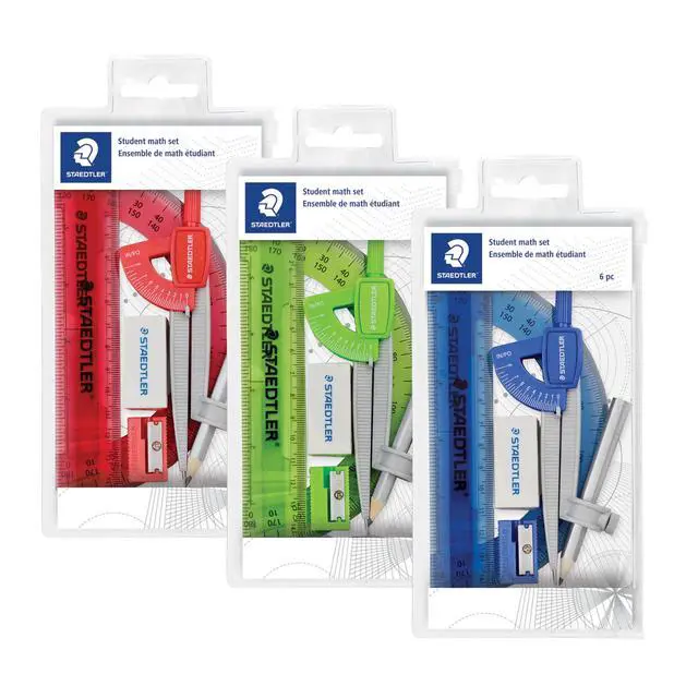 Alt view image 2 of 6 - Student Math Set - Essential School Supplies with 6-Piece - Compass, 6in Ruler, 180° Protractor, Pencil, Eraser & Sharpener in Zippered Storage Pouch