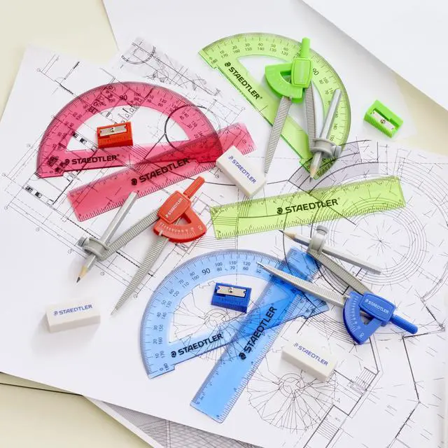 Alt view image 3 of 6 - Student Math Set - Essential School Supplies with 6-Piece - Compass, 6in Ruler, 180° Protractor, Pencil, Eraser & Sharpener in Zippered Storage Pouch
