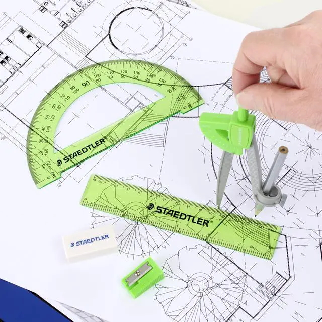 Alt view image 4 of 6 - Student Math Set - Essential School Supplies with 6-Piece - Compass, 6in Ruler, 180° Protractor, Pencil, Eraser & Sharpener in Zippered Storage Pouch