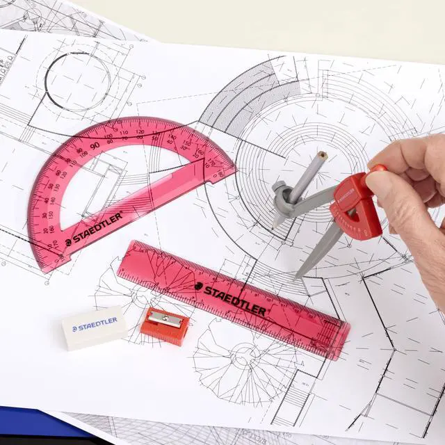 Alt view image 5 of 6 - Student Math Set - Essential School Supplies with 6-Piece - Compass, 6in Ruler, 180° Protractor, Pencil, Eraser & Sharpener in Zippered Storage Pouch