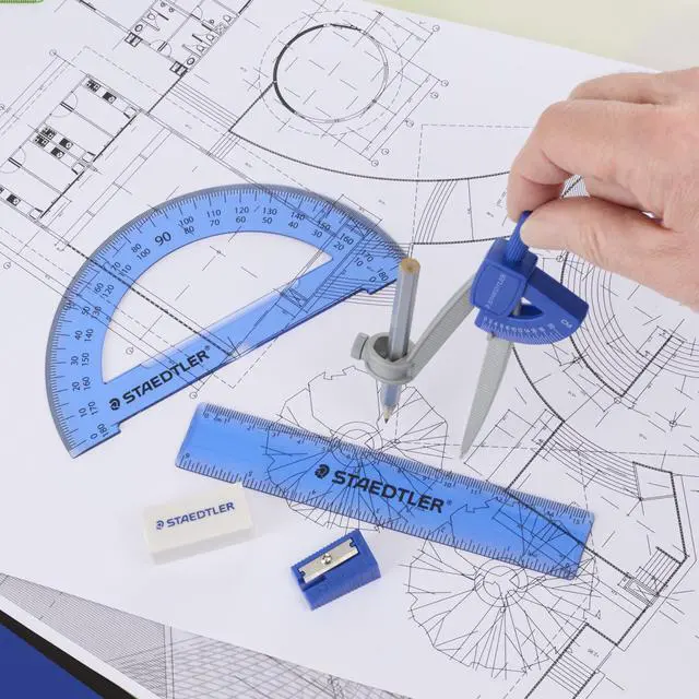 Alt view image 6 of 6 - Student Math Set - Essential School Supplies with 6-Piece - Compass, 6in Ruler, 180° Protractor, Pencil, Eraser & Sharpener in Zippered Storage Pouch