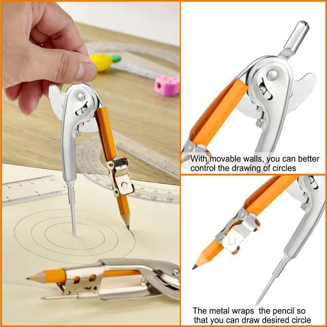 Alt view image 3 of 7 - 24 Pack Geometry Tool Set, Math Compass for Geometry and 6 Inch Protractor Set Include Metal Compass with Pencil and Clear Plastic Protractor for Student Classroom Office Woodworking Art Drawing