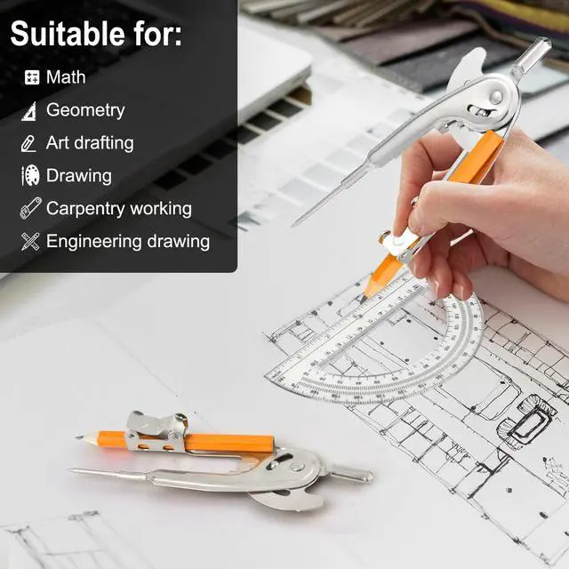 Alt view image 4 of 7 - 24 Pack Geometry Tool Set, Math Compass for Geometry and 6 Inch Protractor Set Include Metal Compass with Pencil and Clear Plastic Protractor for Student Classroom Office Woodworking Art Drawing