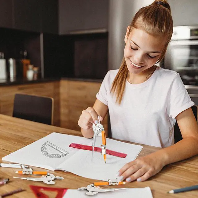 Alt view image 5 of 7 - 24 Pack Geometry Tool Set, Math Compass for Geometry and 6 Inch Protractor Set Include Metal Compass with Pencil and Clear Plastic Protractor for Student Classroom Office Woodworking Art Drawing