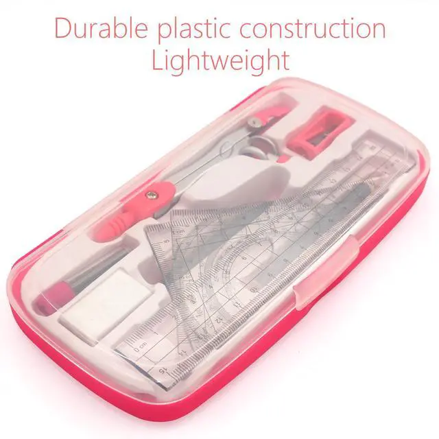 Alt view image 2 of 7 - Geometry Compass Set Drafting Tools for School Students Geometry Compass Kit with Protractor, Set Squares, and Ruler Organized in a Plastic Case for Math Sarter and Homework Stylish Pink