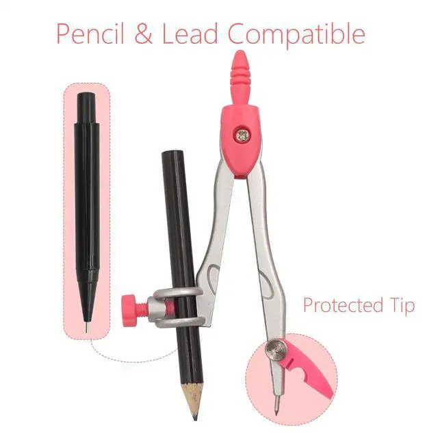 Alt view image 5 of 7 - Geometry Compass Set Drafting Tools for School Students Geometry Compass Kit with Protractor, Set Squares, and Ruler Organized in a Plastic Case for Math Sarter and Homework Stylish Pink