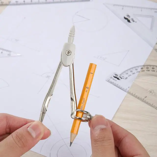 Alt view image 5 of 7 - Geometry Set, 13 pcs, 3 Metal Compasses, Protractor, 6" Ruler | 45° & 30°/60° Set Squares, Pencils, Lead Refills, Sharpener & Eraser for Math, Drafting & Classroom Use | 45° & 30°/60° Set Squares