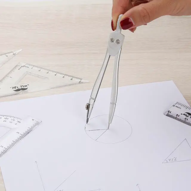Alt view image 7 of 7 - Geometry Set, 13 pcs, 3 Metal Compasses, Protractor, 6" Ruler | 45° & 30°/60° Set Squares, Pencils, Lead Refills, Sharpener & Eraser for Math, Drafting & Classroom Use | 45° & 30°/60° Set Squares