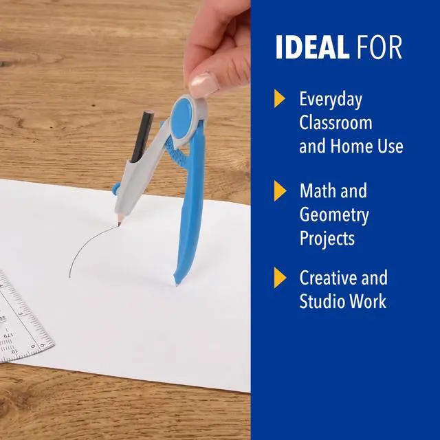 Alt view image 4 of 5 - Compass and Protractor Math and Geometry Set, Essential School Supplies, Plastic Compass for Circles Up to 13-Inches, Back to School, Classroom, School Supplies, 6-Inch Protractor, Assorted Colors