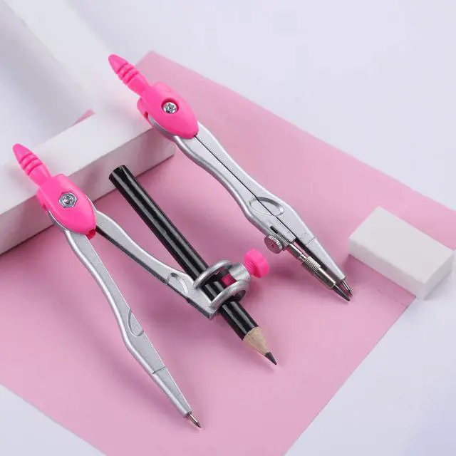 Alt view image 4 of 6 - Math Geometry Set 10 Pcs, Compass and Protractor for Students (Pink) | Shatterproof Storage Box,Rulers,Protractor,Compass,Eraser,Pencil Sharpener,Lead Refills,Pencil,for Classroom, Back to School