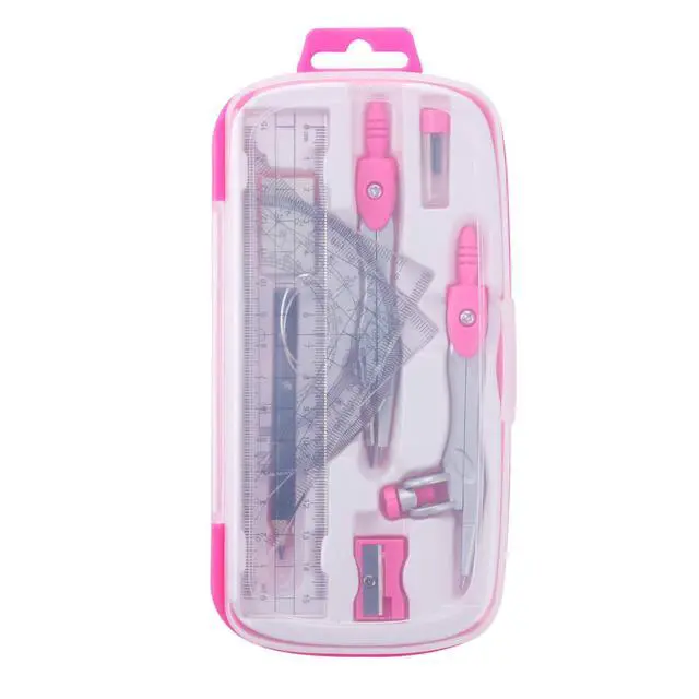 Alt view image 5 of 6 - Math Geometry Set 10 Pcs, Compass and Protractor for Students (Pink) | Shatterproof Storage Box,Rulers,Protractor,Compass,Eraser,Pencil Sharpener,Lead Refills,Pencil,for Classroom, Back to School