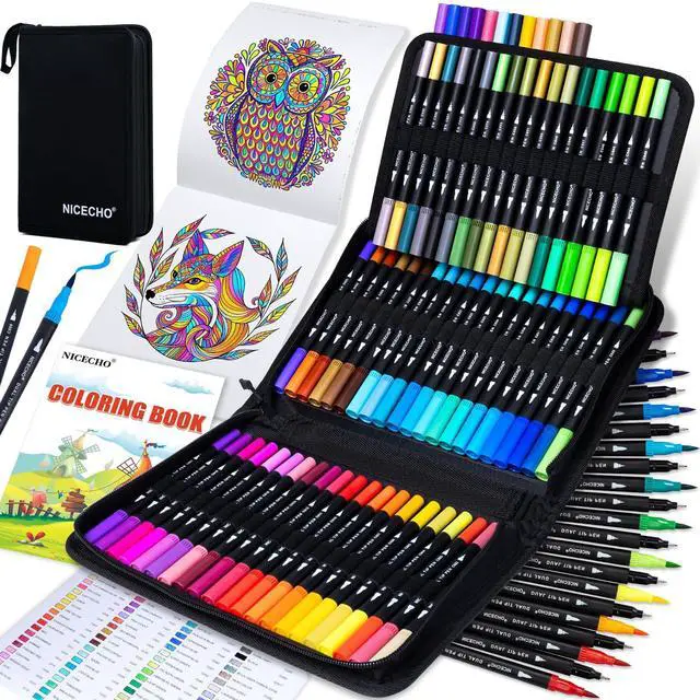 Main image of 72 Colors Dual Tip Art Markers Pens for Adult Coloring Books | Brush Tip + Fine Tip, Coloring Marker for Drawing Journaling Note Taking Lettering, Durable Case