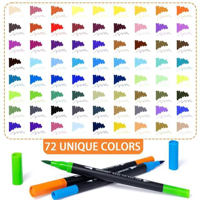 Alt view image 6 of 7 - 72 Colors Dual Tip Art Markers Pens for Adult Coloring Books | Brush Tip + Fine Tip, Coloring Marker for Drawing Journaling Note Taking Lettering, Durable Case