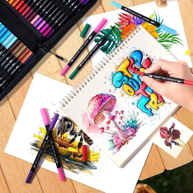 Alt view image 7 of 7 - 72 Colors Dual Tip Art Markers Pens for Adult Coloring Books | Brush Tip + Fine Tip, Coloring Marker for Drawing Journaling Note Taking Lettering, Durable Case