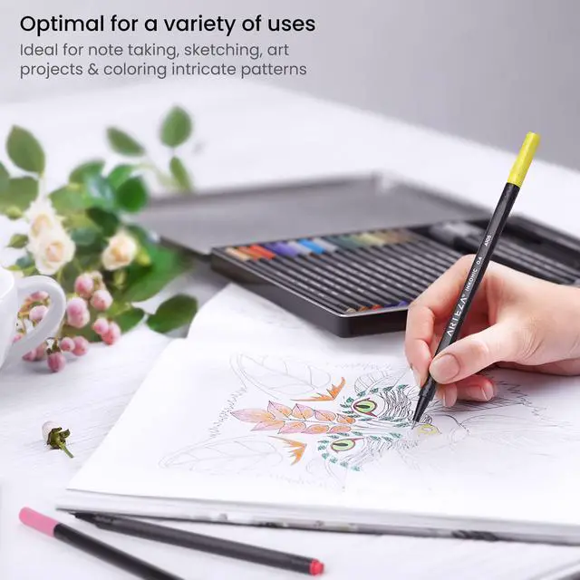Alt view image 5 of 7 - Inkonic Fineliners Fine Point Pens, Set of 24 Fine Tip Markers with Color Numbers, 0.4mm Tips, Ergonomic Barrels, Brilliant Assorted Colors for Coloring, Drawing & Detailing